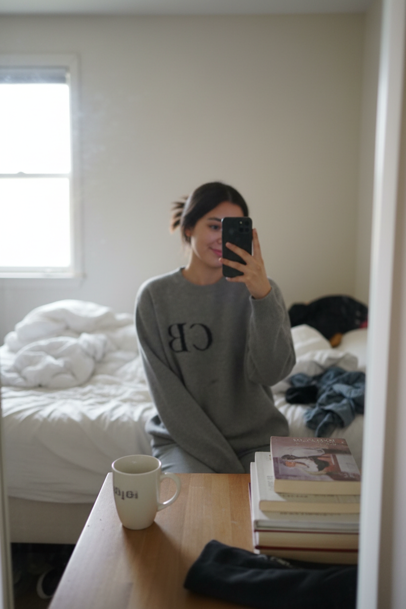 Customer review style photo of grey CB sweater