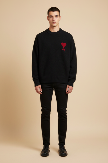 Male model wearing black pullover