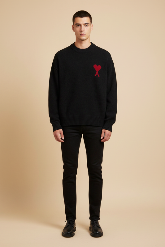 Male model wearing black pullover